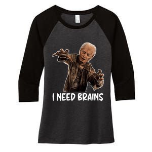 Funny Halloween Joe Biden Zombie I Need Brains Costume Women's Tri-Blend 3/4-Sleeve Raglan Shirt