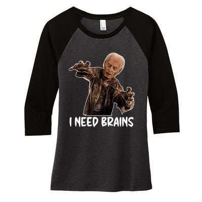 Funny Halloween Joe Biden Zombie I Need Brains Costume Women's Tri-Blend 3/4-Sleeve Raglan Shirt