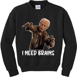 Funny Halloween Joe Biden Zombie I Need Brains Costume Kids Sweatshirt