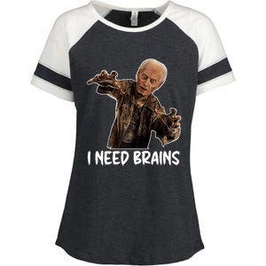 Funny Halloween Joe Biden Zombie I Need Brains Costume Enza Ladies Jersey Colorblock Tee