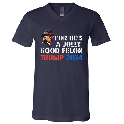 For HeS Jolly Good Felon Trump Voting For Convicted Felon V-Neck T-Shirt