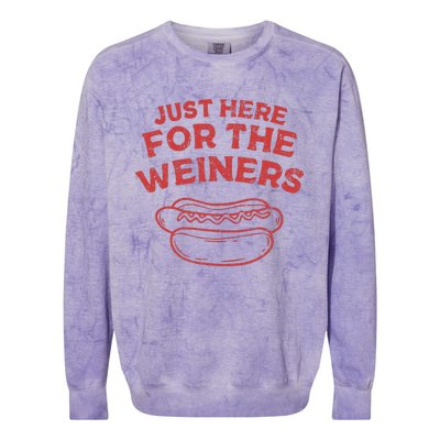 Funny Hotdog Just Here For The Wiener 4th Of July Colorblast Crewneck Sweatshirt