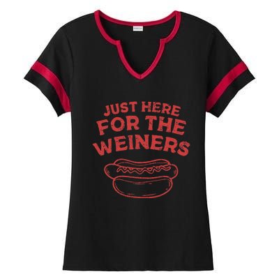 Funny Hotdog Just Here For The Wiener 4th Of July Ladies Halftime Notch Neck Tee