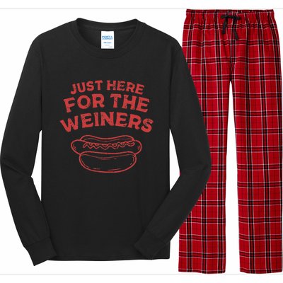 Funny Hotdog Just Here For The Wiener 4th Of July Long Sleeve Pajama Set