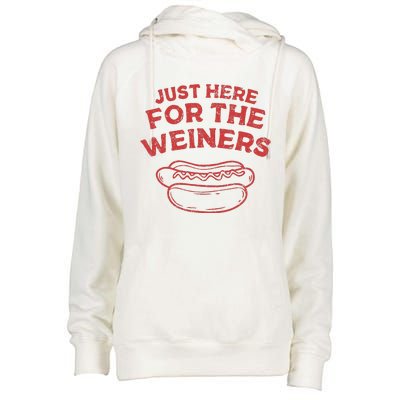 Funny Hotdog Just Here For The Wiener 4th Of July Womens Funnel Neck Pullover Hood