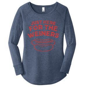 Funny Hotdog Just Here For The Wiener 4th Of July Women's Perfect Tri Tunic Long Sleeve Shirt