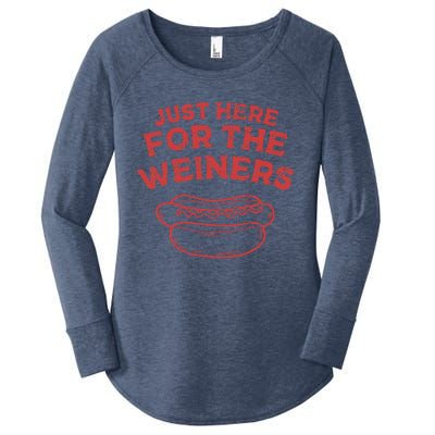 Funny Hotdog Just Here For The Wiener 4th Of July Women's Perfect Tri Tunic Long Sleeve Shirt