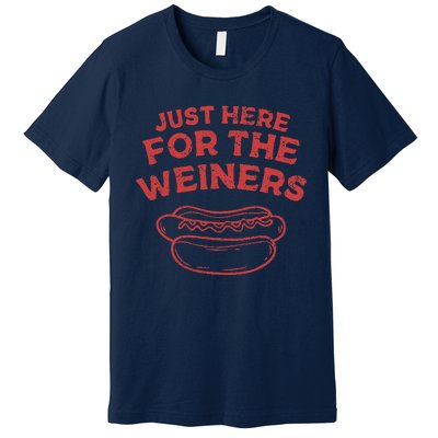 Funny Hotdog Just Here For The Wiener 4th Of July Premium T-Shirt