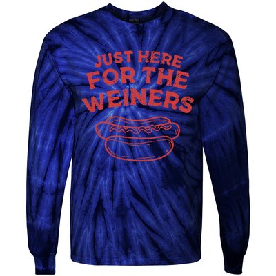 Funny Hotdog Just Here For The Wiener 4th Of July Tie-Dye Long Sleeve Shirt