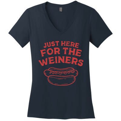 Funny Hotdog Just Here For The Wiener 4th Of July Women's V-Neck T-Shirt