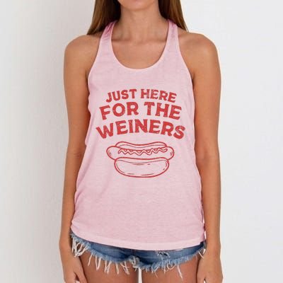 Funny Hotdog Just Here For The Wiener 4th Of July Women's Knotted Racerback Tank