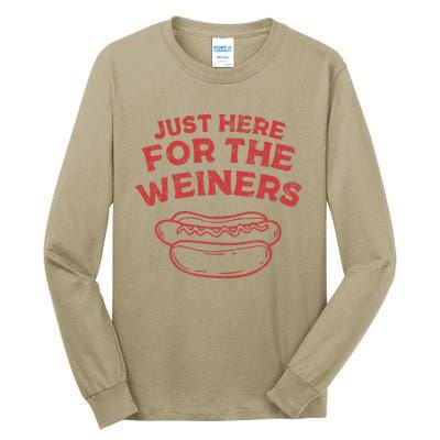 Funny Hotdog Just Here For The Wiener 4th Of July Tall Long Sleeve T-Shirt