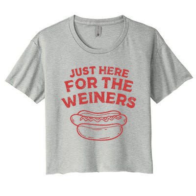 Funny Hotdog Just Here For The Wiener 4th Of July Women's Crop Top Tee