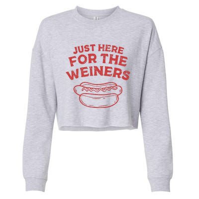 Funny Hotdog Just Here For The Wiener 4th Of July Cropped Pullover Crew