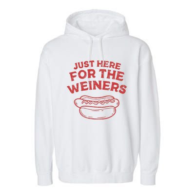 Funny Hotdog Just Here For The Wiener 4th Of July Garment-Dyed Fleece Hoodie