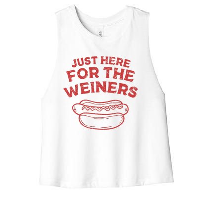 Funny Hotdog Just Here For The Wiener 4th Of July Women's Racerback Cropped Tank