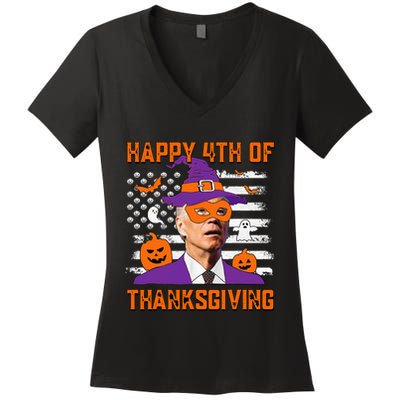 Funny Halloween Joe Biden Confused Happy 4th Of Thanksgiving Women's V-Neck T-Shirt