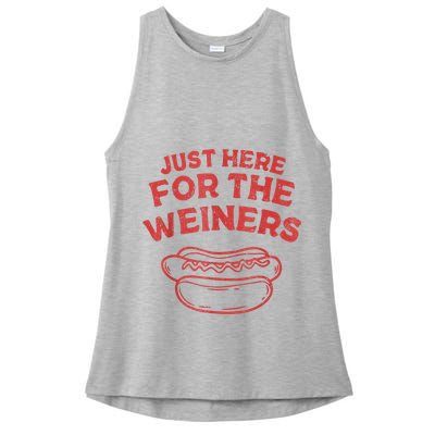 Funny Hotdog Just Here For The Wiener 4th Of July Ladies PosiCharge Tri-Blend Wicking Tank