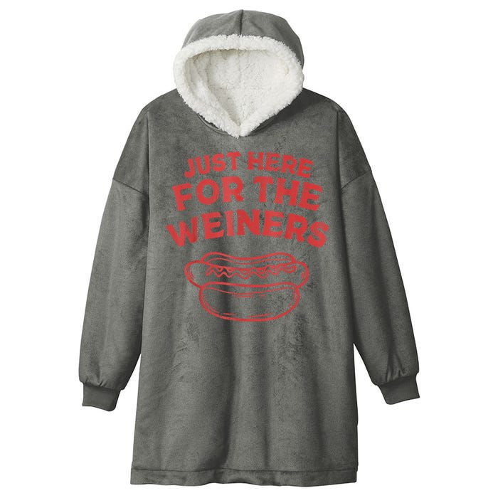 Funny Hotdog Just Here For The Wiener 4th Of July Hooded Wearable Blanket