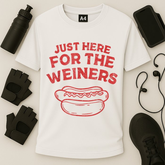 Funny Hotdog Just Here For The Wiener 4th Of July Cooling Performance Crew T-Shirt