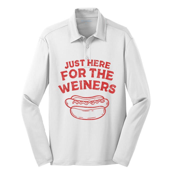 Funny Hotdog Just Here For The Wiener 4th Of July Silk Touch Performance Long Sleeve Polo