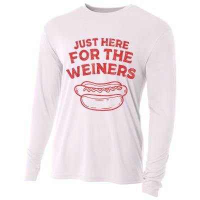 Funny Hotdog Just Here For The Wiener 4th Of July Cooling Performance Long Sleeve Crew