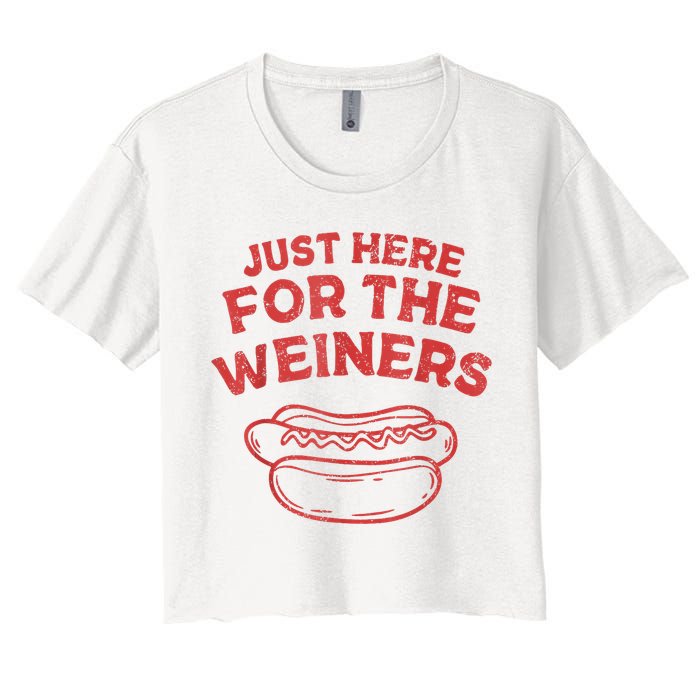 Funny Hotdog Just Here For The Wiener 4th Of July Crop Top