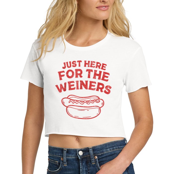 Funny Hotdog Just Here For The Wiener 4th Of July Crop Top