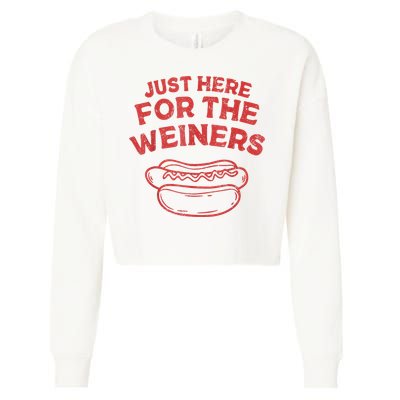 Funny Hotdog Just Here For The Wiener 4th Of July Cropped Pullover Crew