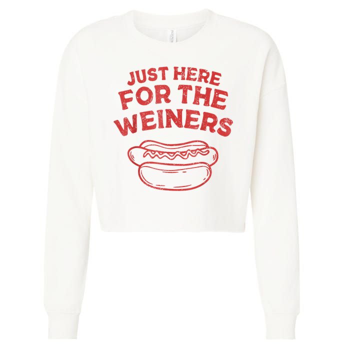 Funny Hotdog Just Here For The Wiener 4th Of July Cropped Pullover Crew