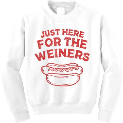 Funny Hotdog Just Here For The Wiener 4th Of July Kids Sweatshirt
