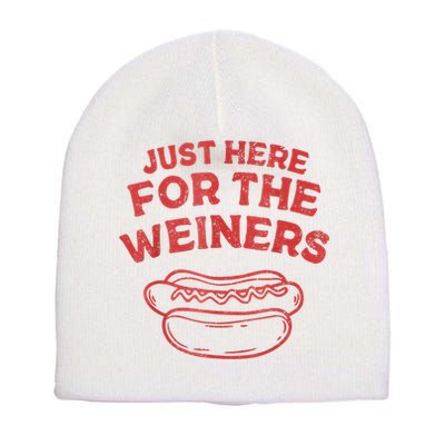 Funny Hotdog Just Here For The Wiener 4th Of July Short Acrylic Beanie