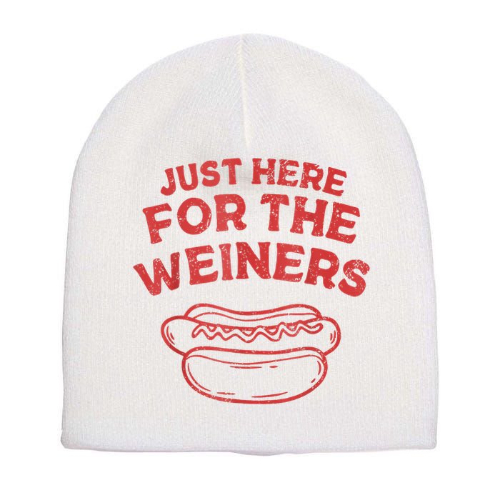 Funny Hotdog Just Here For The Wiener 4th Of July Short Acrylic Beanie