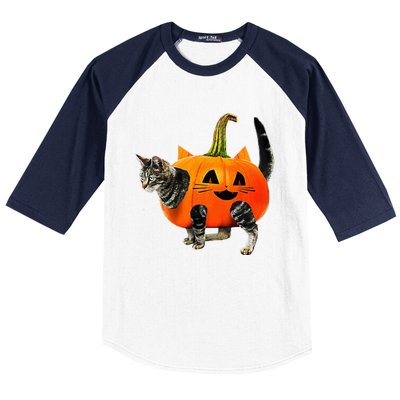 Funny Halloween Jack O Lantern Pumpkin Cat Baseball Sleeve Shirt