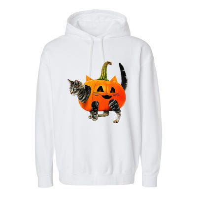 Funny Halloween Jack O Lantern Pumpkin Cat Garment-Dyed Fleece Hoodie