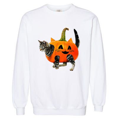 Funny Halloween Jack O Lantern Pumpkin Cat Garment-Dyed Sweatshirt