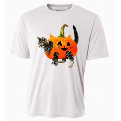 Funny Halloween Jack O Lantern Pumpkin Cat Cooling Performance Crew T-Shirt