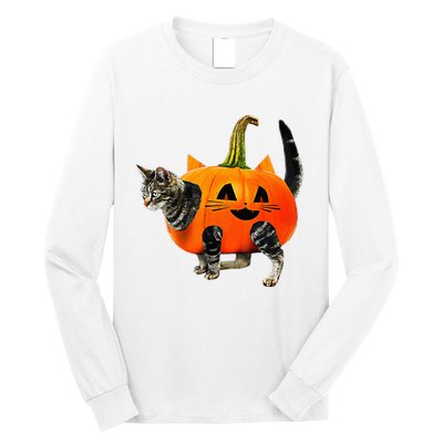 Funny Halloween Jack O Lantern Pumpkin Cat Long Sleeve Shirt