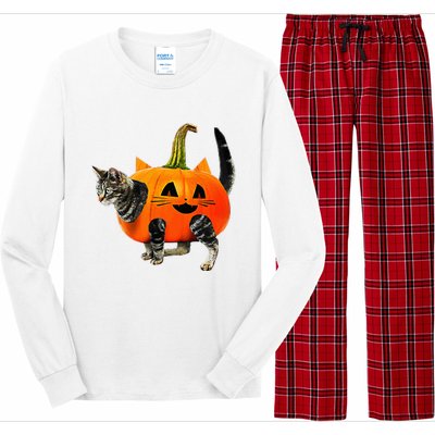 Funny Halloween Jack O Lantern Pumpkin Cat Long Sleeve Pajama Set