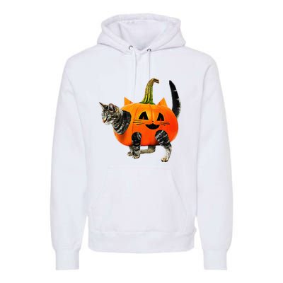 Funny Halloween Jack O Lantern Pumpkin Cat Premium Hoodie