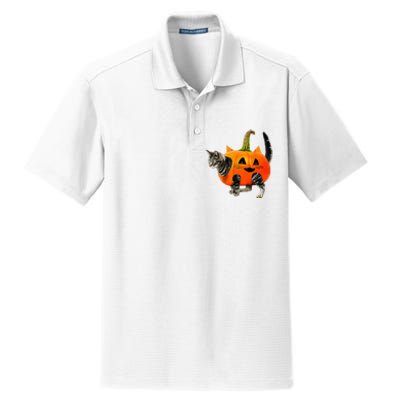 Funny Halloween Jack O Lantern Pumpkin Cat Dry Zone Grid Polo