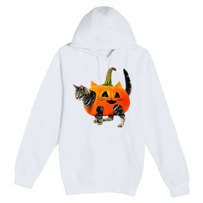 Funny Halloween Jack O Lantern Pumpkin Cat Premium Pullover Hoodie