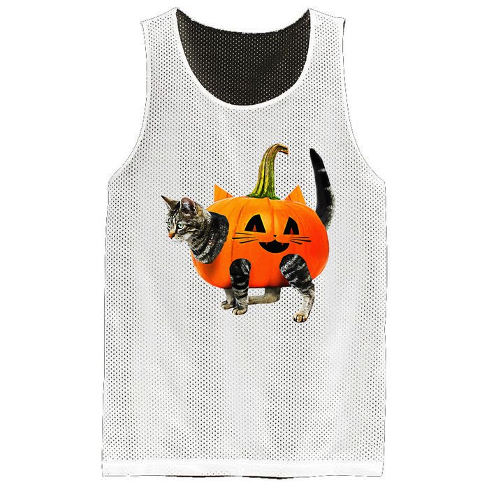 Funny Halloween Jack O Lantern Pumpkin Cat Mesh Reversible Basketball Jersey Tank