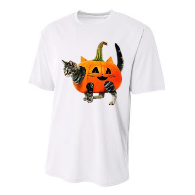 Funny Halloween Jack O Lantern Pumpkin Cat Performance Sprint T-Shirt