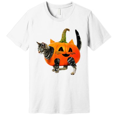 Funny Halloween Jack O Lantern Pumpkin Cat Premium T-Shirt