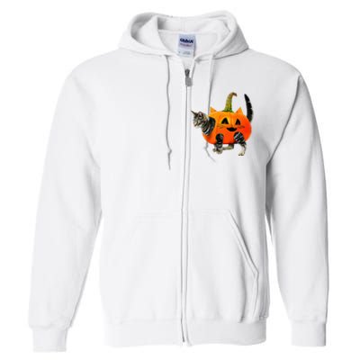 Funny Halloween Jack O Lantern Pumpkin Cat Full Zip Hoodie