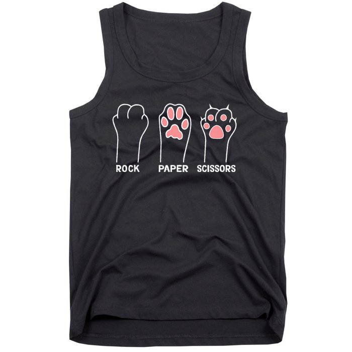 funny Hand Kitten dog Joke Game Rock Paper Scissors cat paws Tank Top