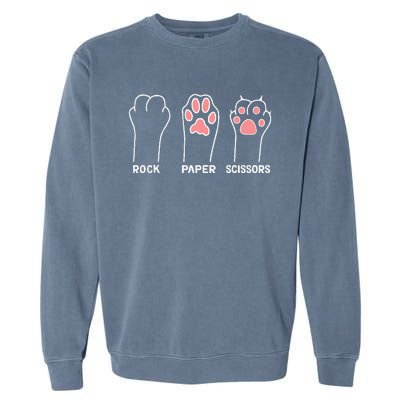 funny Hand Kitten dog Joke Game Rock Paper Scissors cat paws Garment-Dyed Sweatshirt