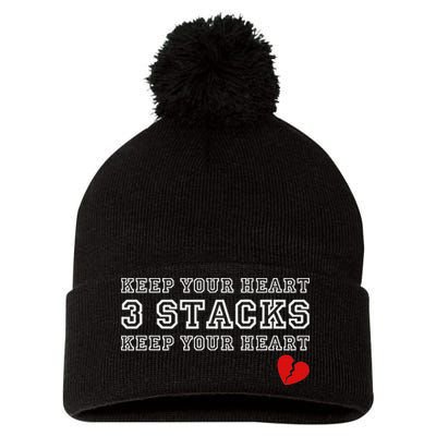 Funny Heartbreak Keep Your Heart Three Stacks Pom Pom 12in Knit Beanie