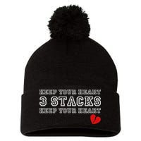 Funny Heartbreak Keep Your Heart Three Stacks Pom Pom 12in Knit Beanie